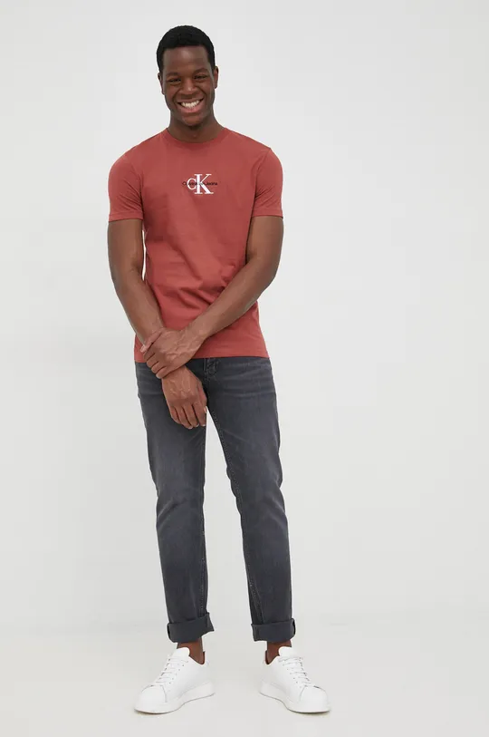 Calvin Klein Jeans t-shirt bawełniany J30J320855.9BYY bordowy