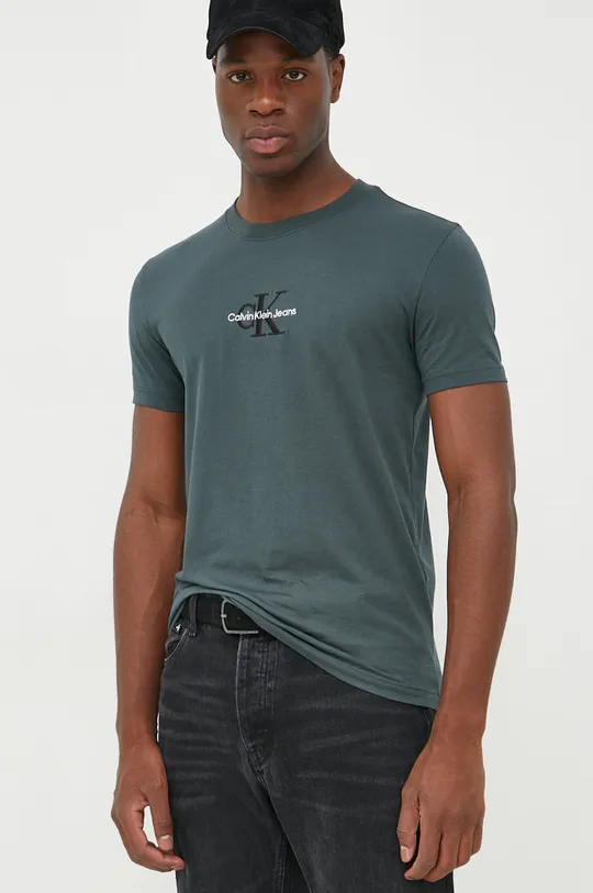Βαμβακερό μπλουζάκι Calvin Klein Jeans πράσινο