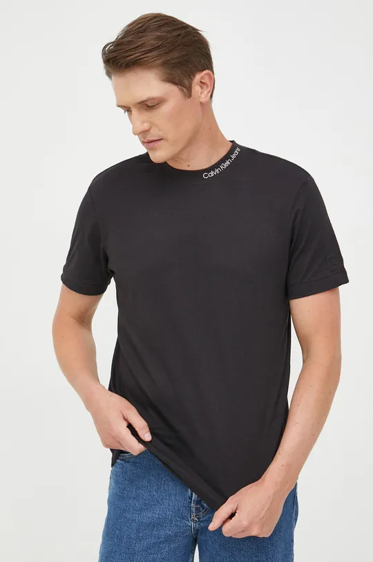 črna Bombažna kratka majica Calvin Klein Jeans Moški