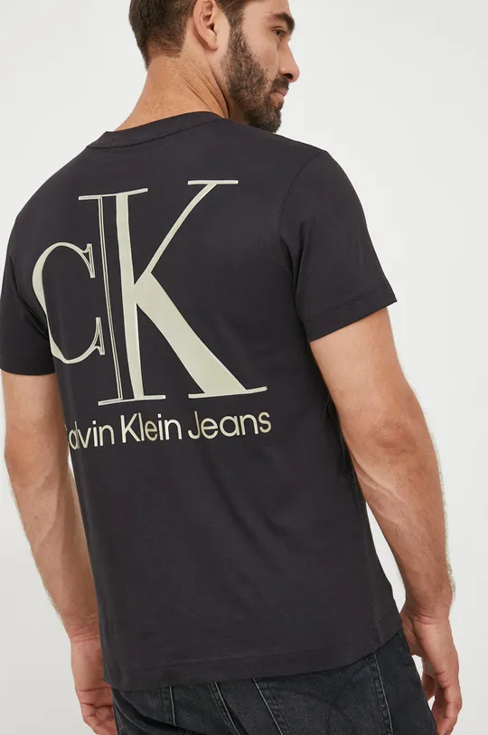 μαύρο Βαμβακερό μπλουζάκι Calvin Klein Jeans Ανδρικά