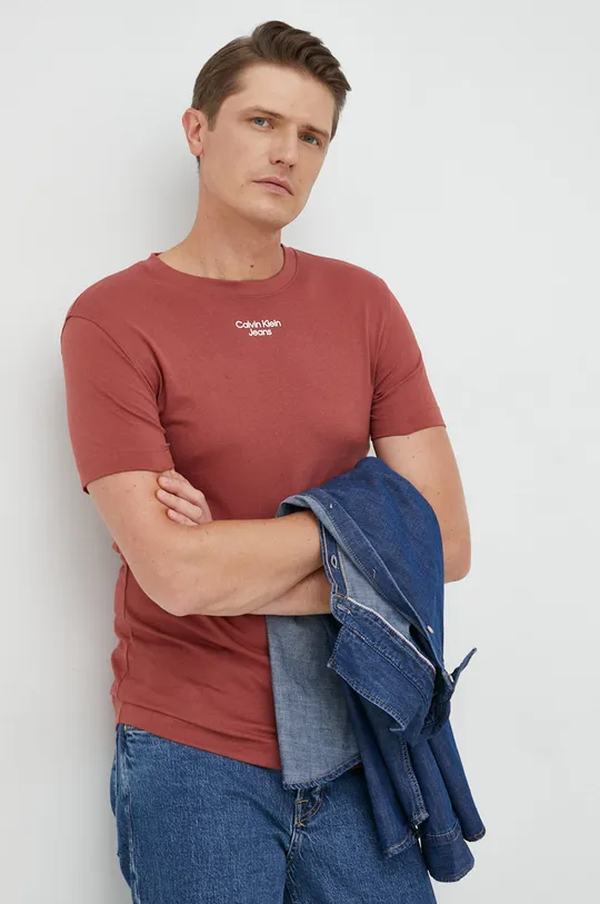 burgundské Tričko Calvin Klein Jeans Pánsky