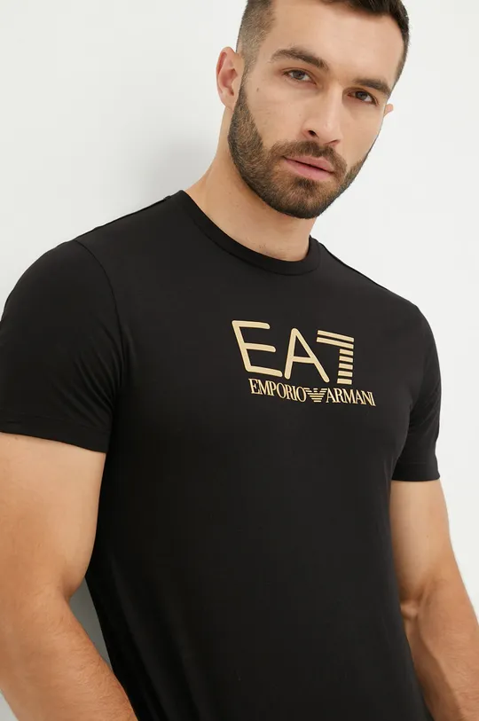 μαύρο Βαμβακερό μπλουζάκι EA7 Emporio Armani Ανδρικά