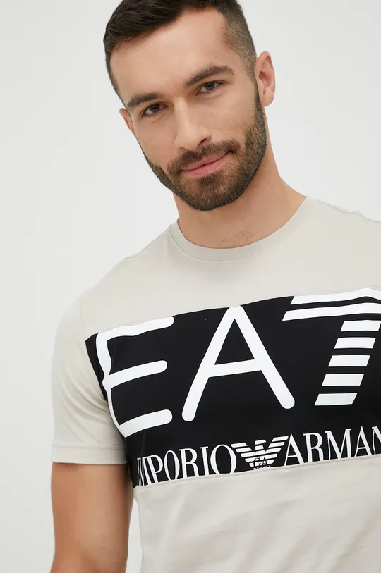 beżowy EA7 Emporio Armani t-shirt bawełniany 6LPT24.PJ7CZ