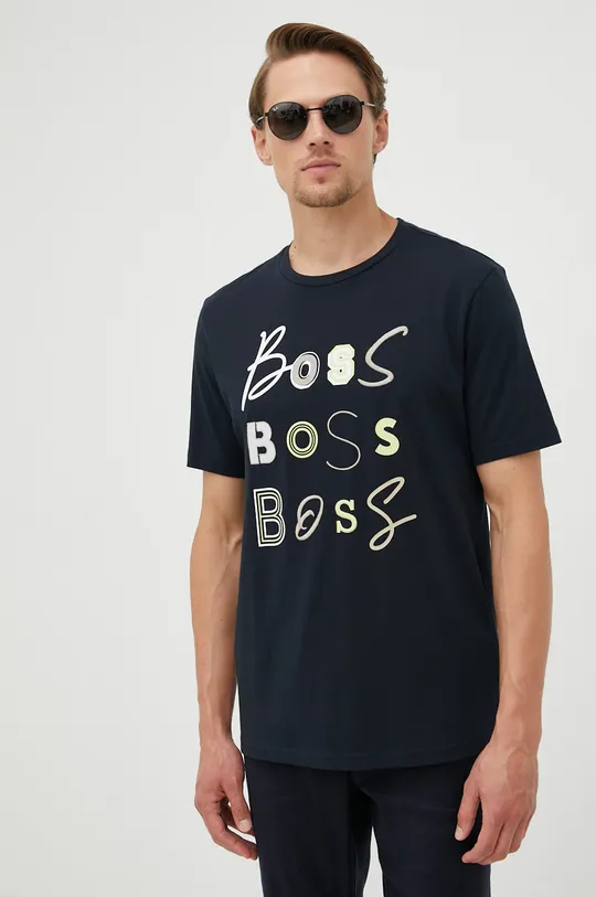 tmavomodrá Bavlnené tričko BOSS Boss Casual Pánsky