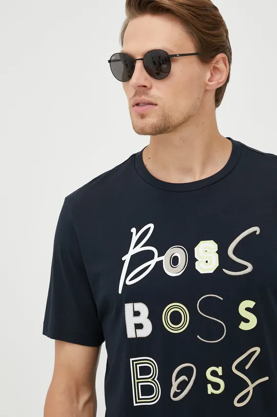 granatowy BOSS t-shirt bawełniany BOSS ORANGE 50473066