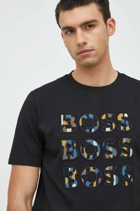 μαύρο Βαμβακερό μπλουζάκι BOSS Boss Casual Ανδρικά