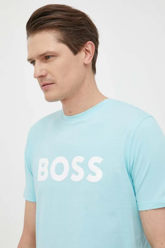 modra Bombažna kratka majica BOSS CASUAL Moški
