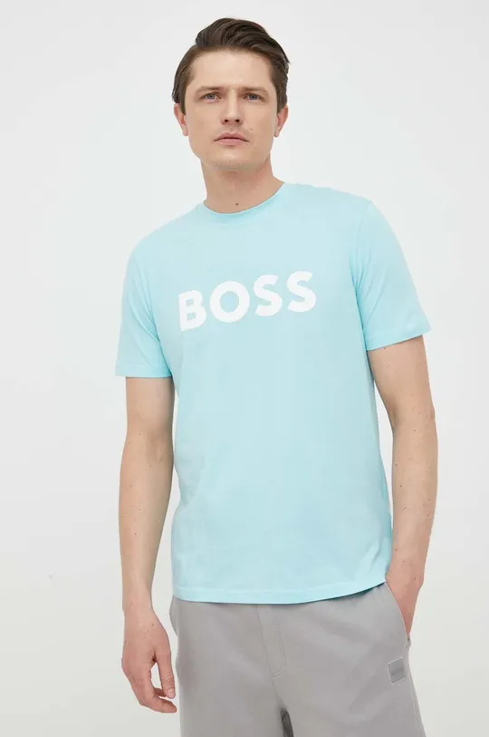голубой Хлопковая футболка BOSS BOSS CASUAL