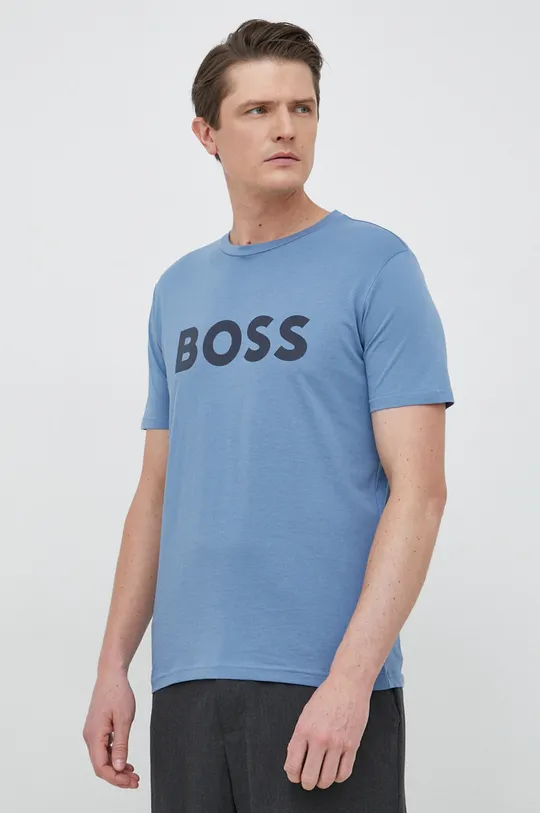 голубой Хлопковая футболка BOSS BOSS CASUAL Мужской