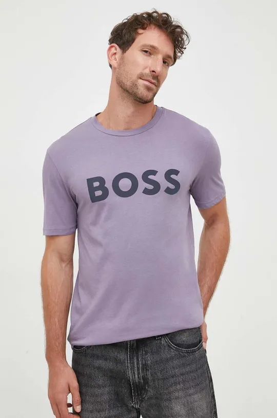 vijolična Bombažna kratka majica BOSS CASUAL Moški