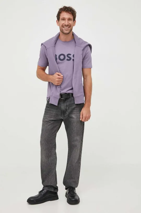 Bombažna kratka majica BOSS CASUAL vijolična