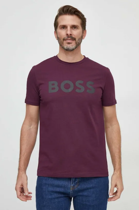 vijolična Bombažna kratka majica BOSS CASUAL Moški