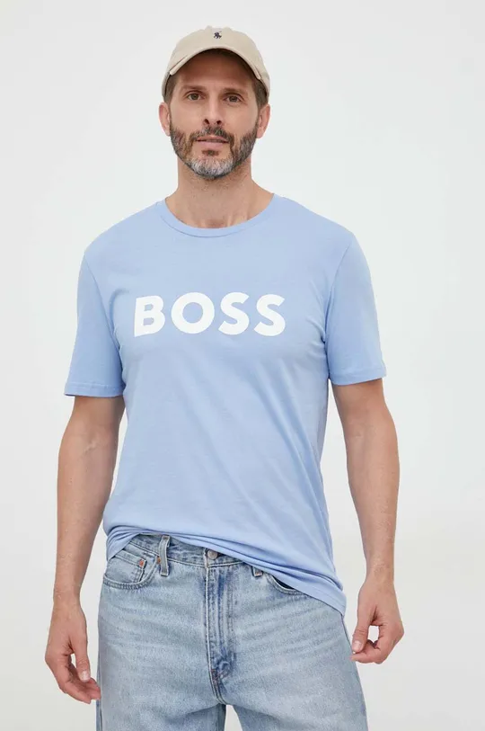 блакитний Бавовняна футболка BOSS BOSS CASUAL Чоловічий