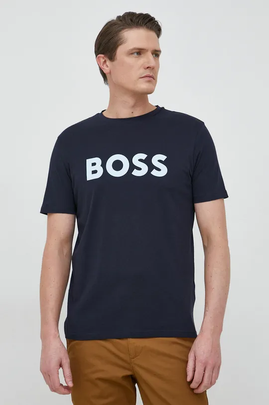 σκούρο μπλε Βαμβακερό μπλουζάκι BOSS BOSS CASUAL Ανδρικά