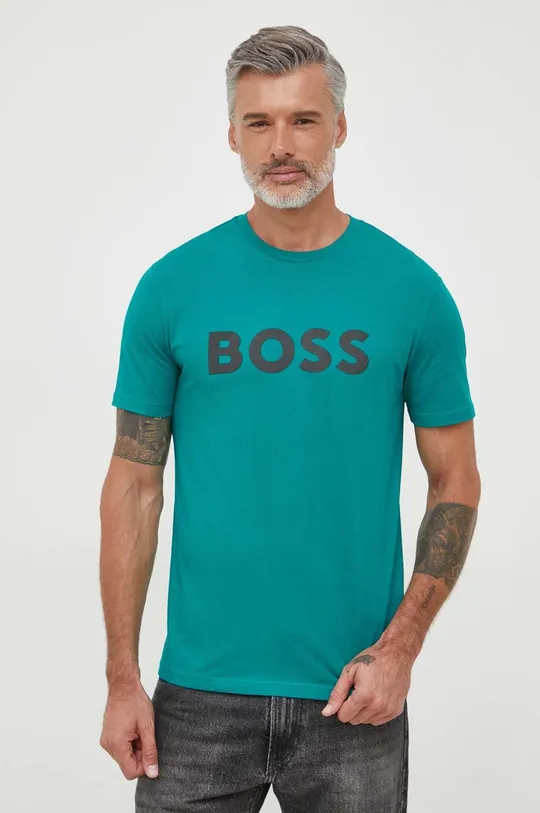зелёный Хлопковая футболка BOSS BOSS CASUAL Мужской