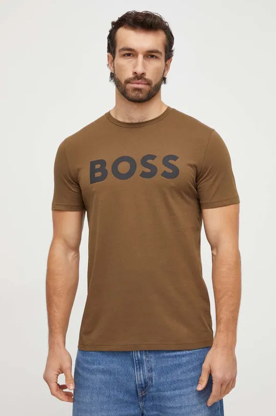 zelena Bombažna kratka majica BOSS CASUAL Moški