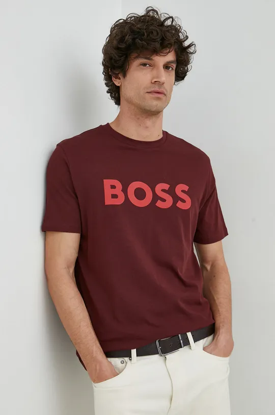 μπορντό Βαμβακερό μπλουζάκι BOSS BOSS CASUAL Ανδρικά