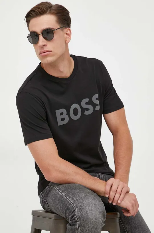 μαύρο Βαμβακερό μπλουζάκι BOSS BOSS CASUAL Ανδρικά