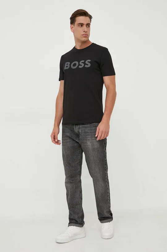 Βαμβακερό μπλουζάκι BOSS BOSS CASUAL μαύρο