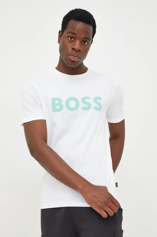 λευκό Βαμβακερό μπλουζάκι BOSS BOSS CASUAL Ανδρικά