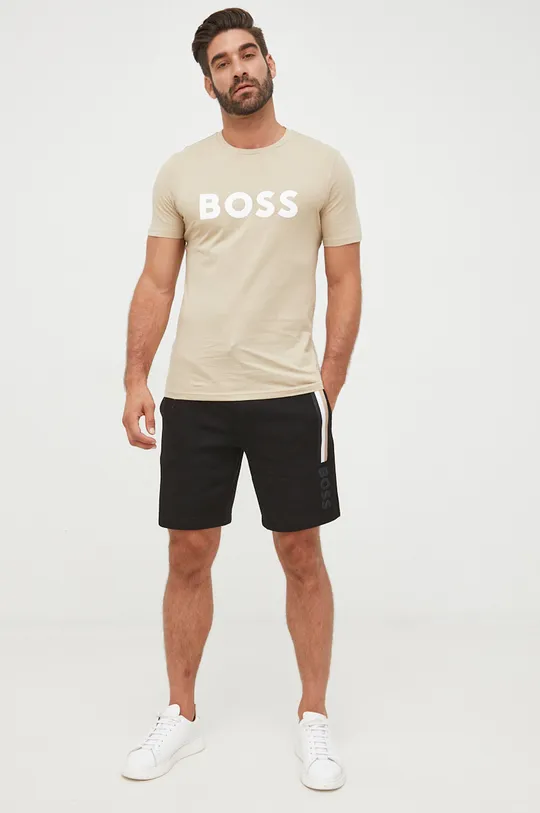 Βαμβακερό μπλουζάκι BOSS BOSS CASUAL μπεζ