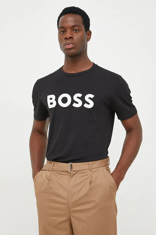 čierna Bavlnené tričko BOSS BOSS CASUAL Pánsky