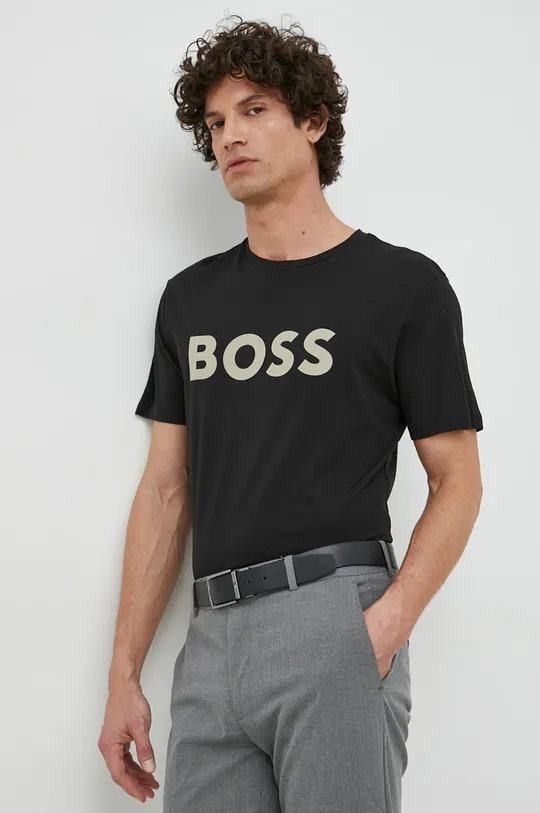 μαύρο Βαμβακερό μπλουζάκι BOSS BOSS CASUAL Ανδρικά