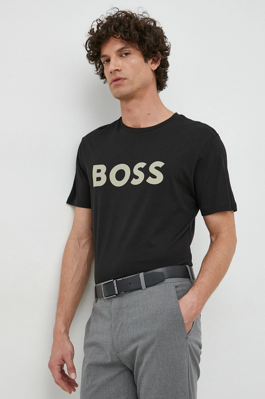 czarny BOSS t-shirt bawełniany BOSS CASUAL Męski