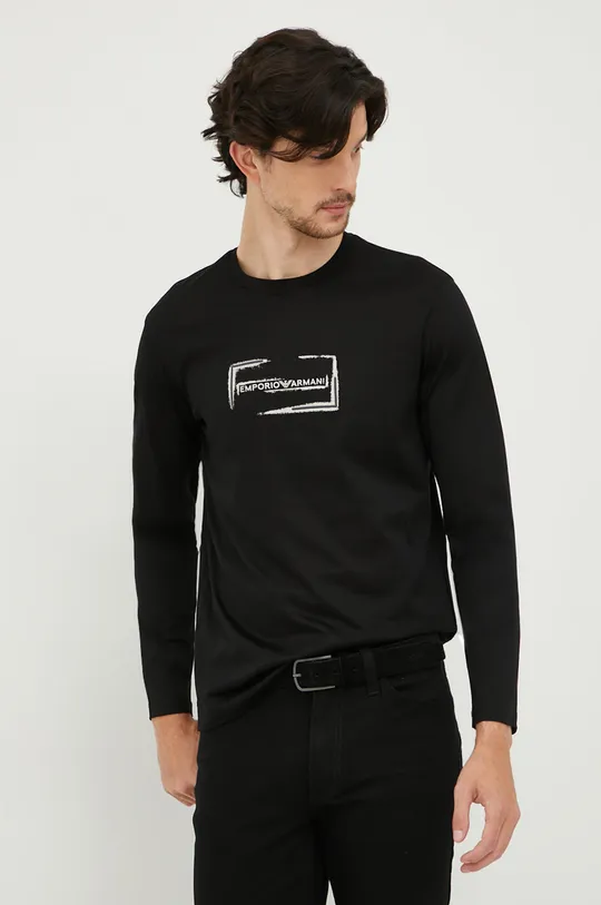 čierna Bavlnené tričko s dlhým rukávom Emporio Armani