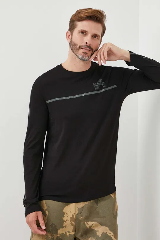 črna Bombažna majica z dolgimi rokavi Armani Exchange Moški