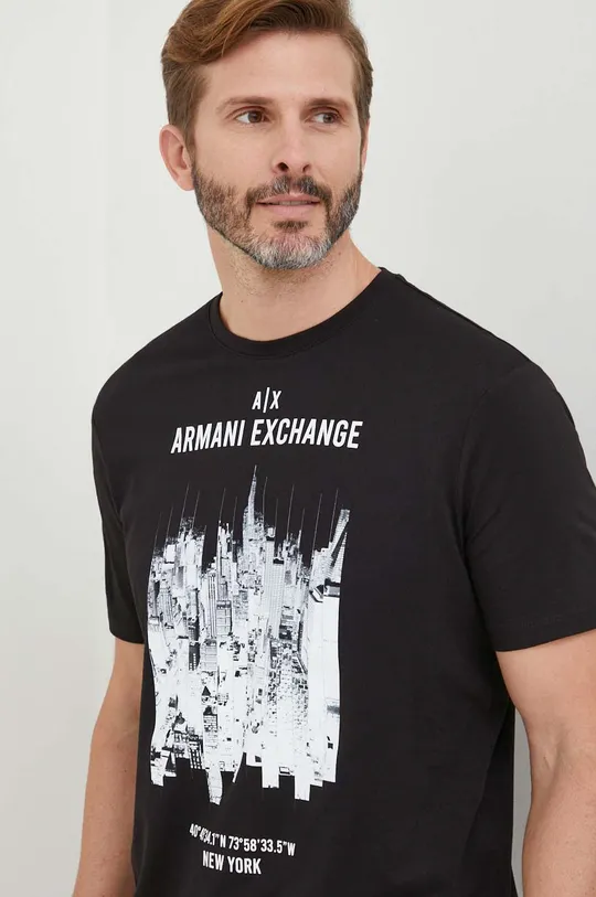 μαύρο Βαμβακερό μπλουζάκι Armani Exchange