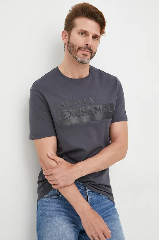 szary Armani Exchange t-shirt bawełniany 6LZTBE.ZJGCZ Męski