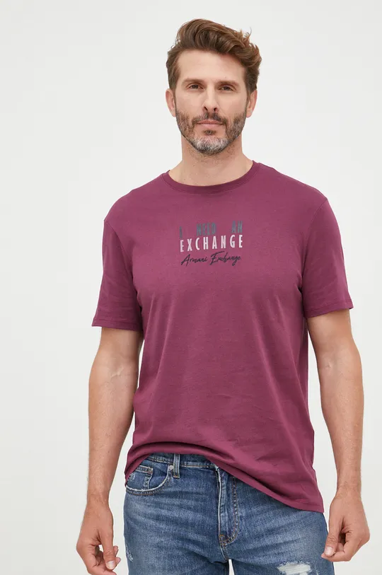 ciemny fioletowy Armani Exchange t-shirt bawełniany Męski
