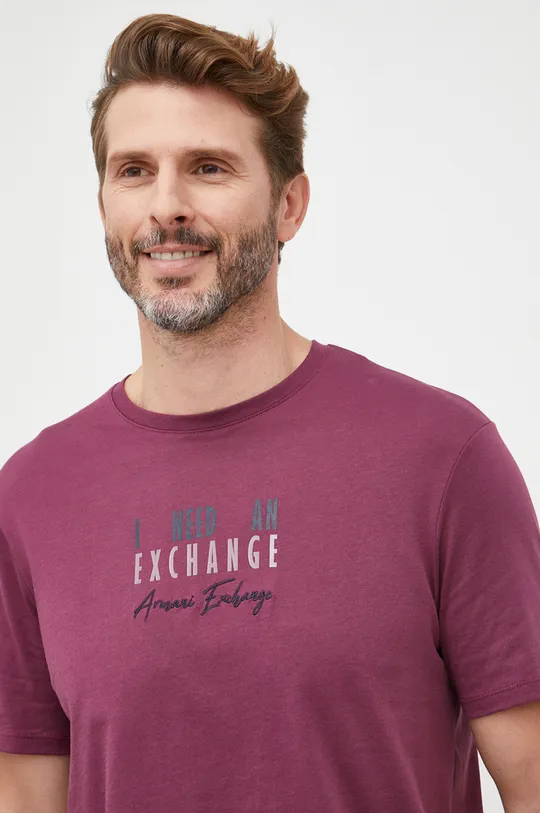 fioletowy Armani Exchange t-shirt bawełniany