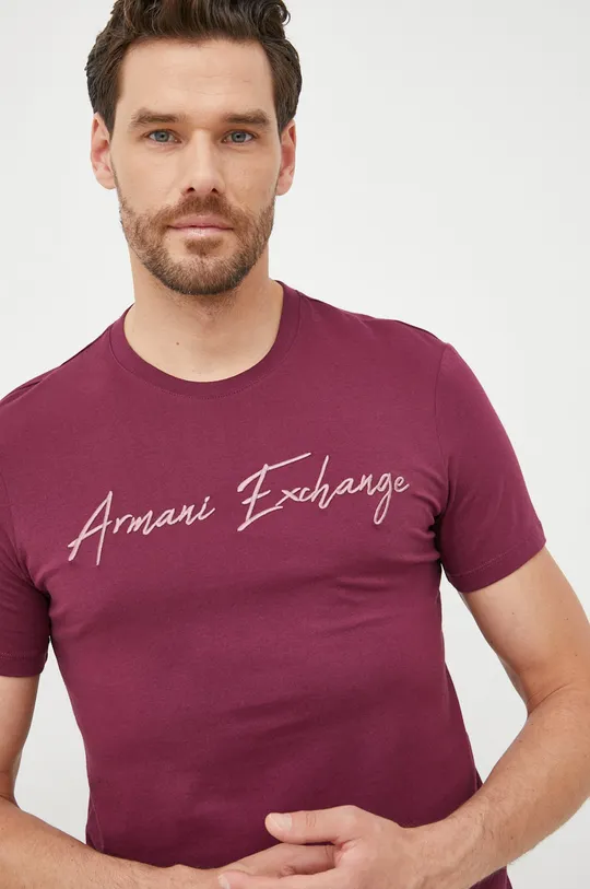 vijolična Bombažna kratka majica Armani Exchange