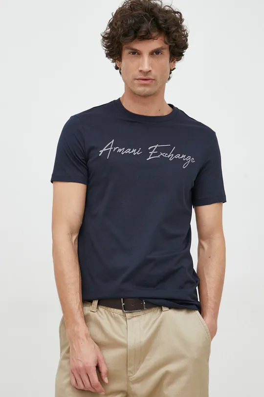 sötétkék Armani Exchange pamut póló