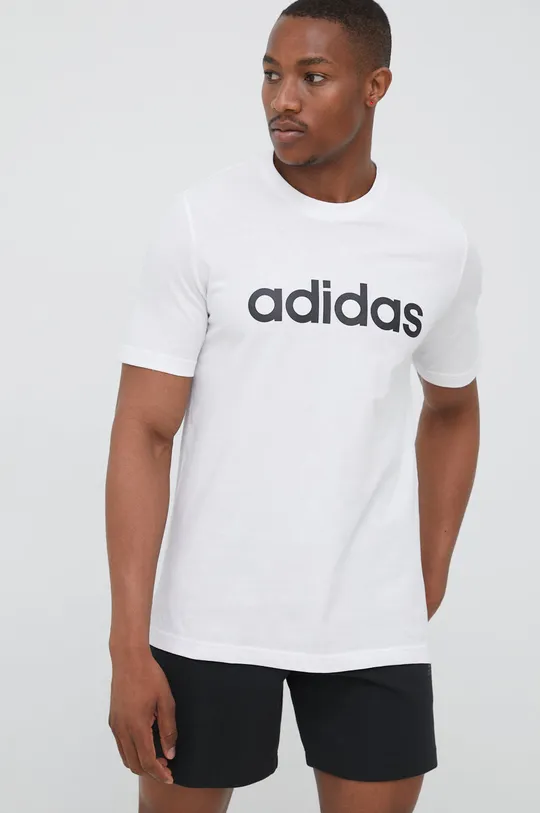 bela Bombažen t-shirt adidas Moški
