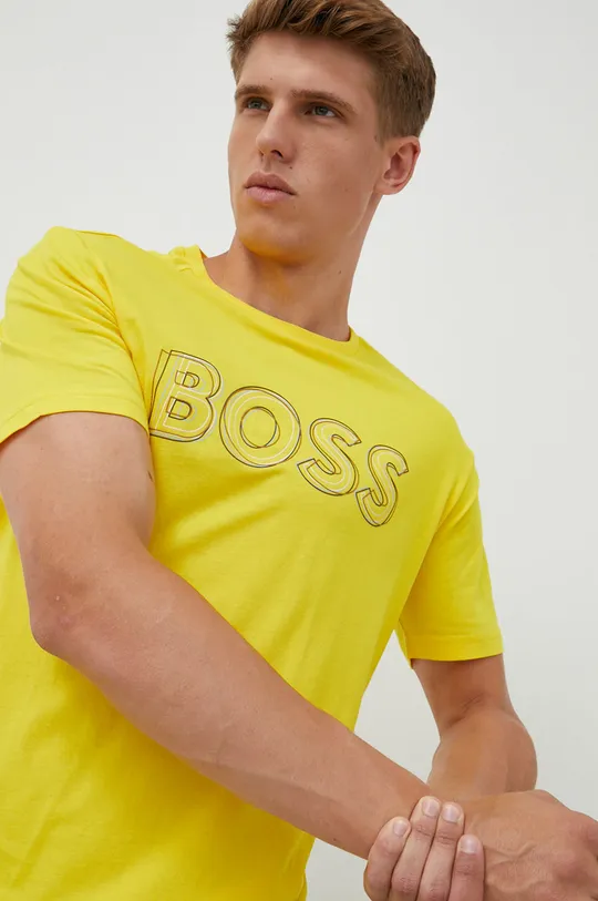 żółty BOSS t-shirt bawełniany BOSS GREEN Męski