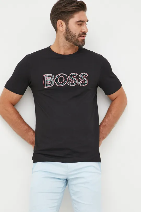 μαύρο Βαμβακερό μπλουζάκι BOSS Boss Athleisure Ανδρικά