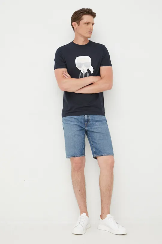 Bombažen t-shirt Karl Lagerfeld mornarsko modra