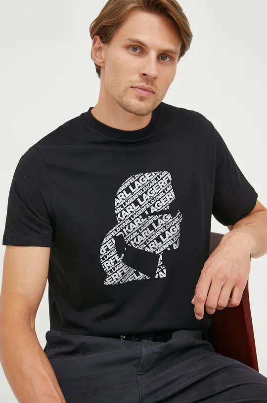 μαύρο Βαμβακερό μπλουζάκι Karl Lagerfeld Ανδρικά