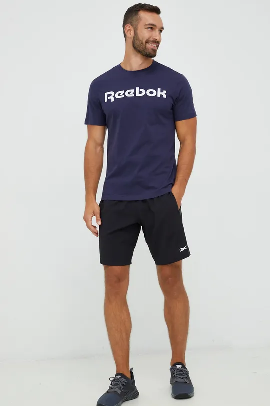 Βαμβακερό μπλουζάκι Reebok σκούρο μπλε