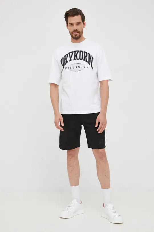Bombažna kratka majica Drykorn bela