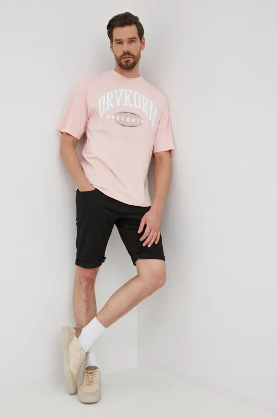 Βαμβακερό μπλουζάκι Drykorn ροζ