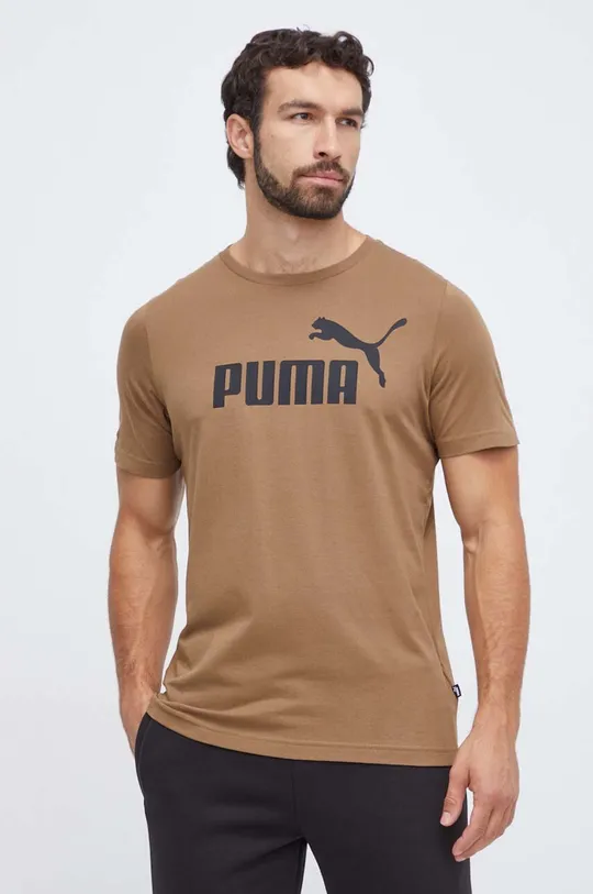 καφέ Βαμβακερό μπλουζάκι Puma Ανδρικά