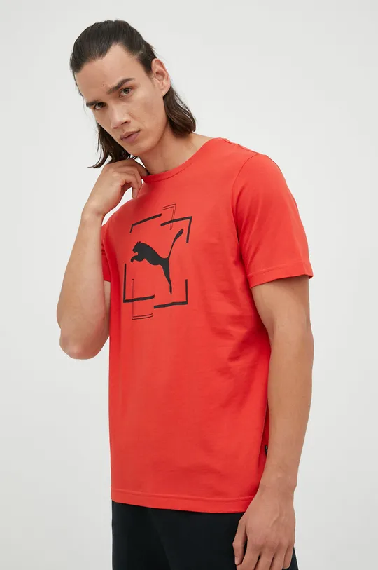 Βαμβακερό μπλουζάκι Puma κόκκινο
