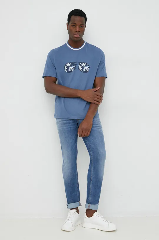 Βαμβακερό μπλουζάκι Michael Kors μπλε