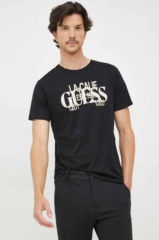 czarny Guess t-shirt bawełniany Męski