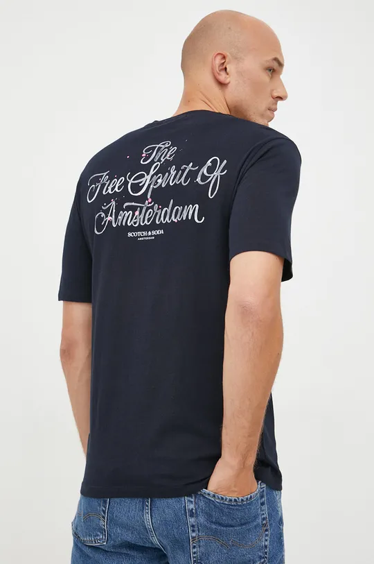 granatowy Scotch & Soda t-shirt bawełniany Męski