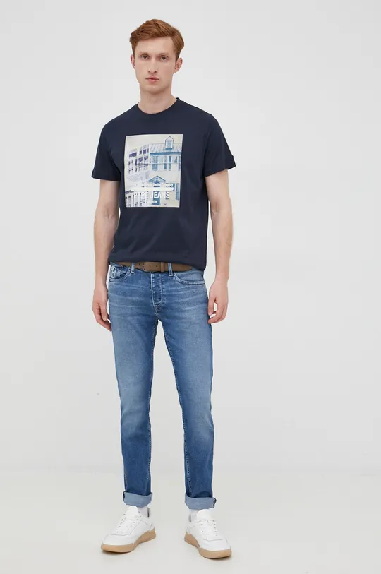 Bavlnené tričko Pepe Jeans tmavomodrá